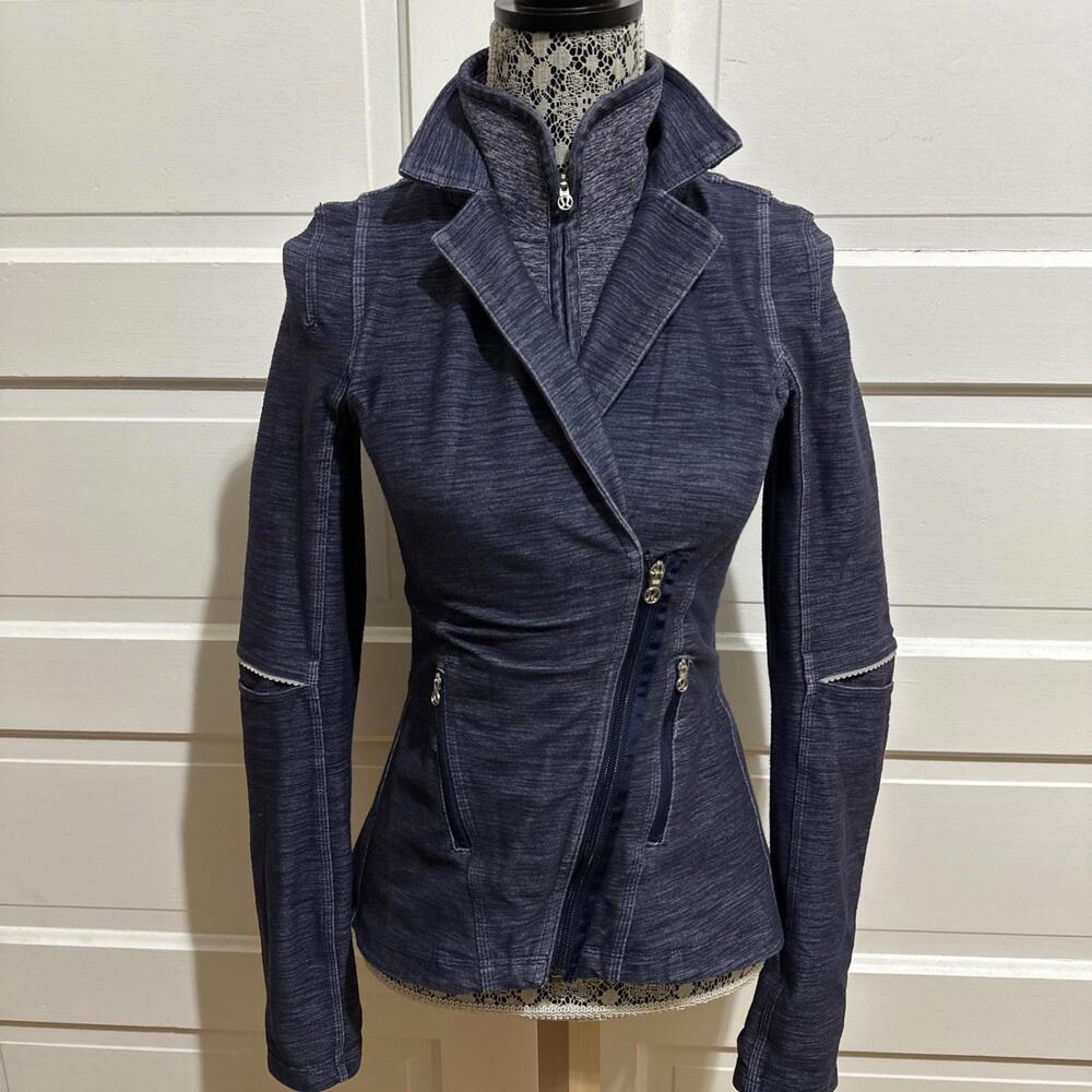 Rare Lululemon Ride On Moto Blazer Jacket Size 4 Deep Indigo Blue Vintage